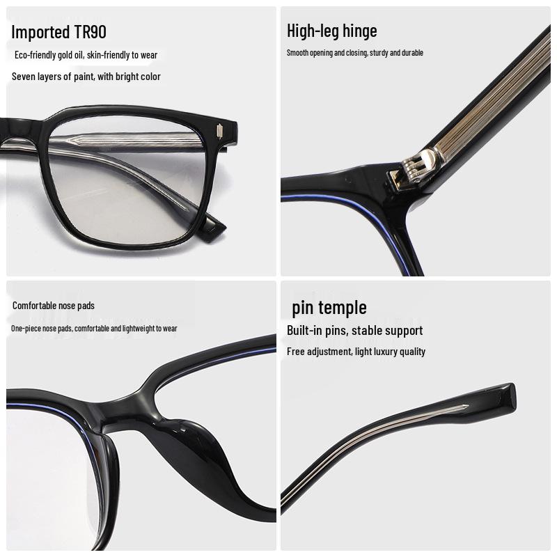 2025 Insert-Type Square Frame TR Unisex Myopia Glasses with Prescription and Anti-Blue Light Protection, Model 3013