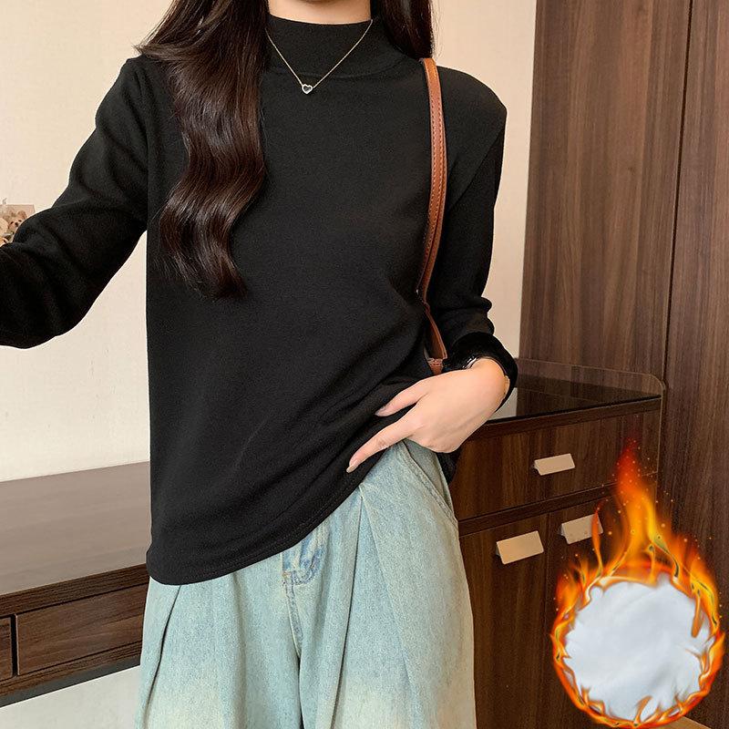 

Утепленная водолазка для женщин на осень и зиму, однотонная, облегающая и универсальная, тонкий и теплый внутренний топ с длинным рукавом XL