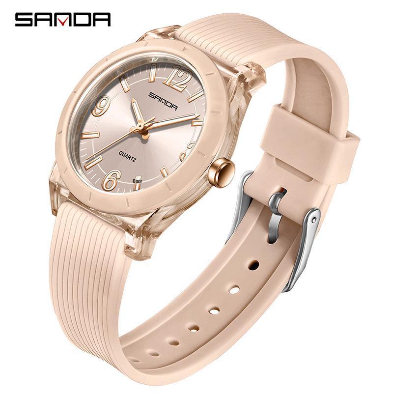 Sanda TEMU Hot-Selling Waterproof Quartz Luminous Student Watch with Thin Transparent Case for Children
