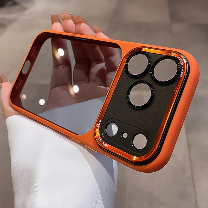 Full Coverage Anti-Drop iPhone 17 Black Translucent Case with Metal Lens & AI Button