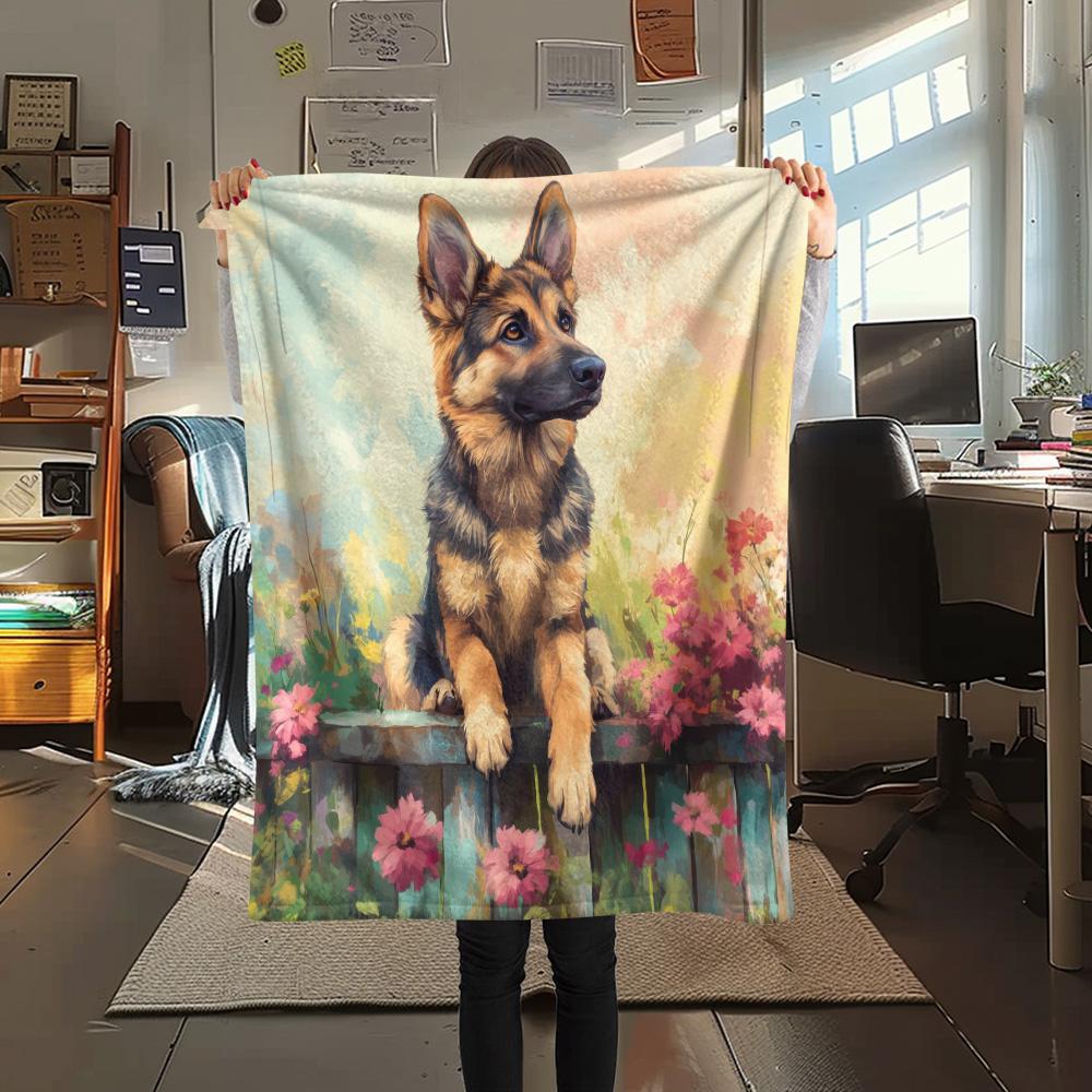 Flower Fence Dogs  Print Flannel Blanket, High quality Comfortable for All Seasons, Home Decor, Warmth and Comfort