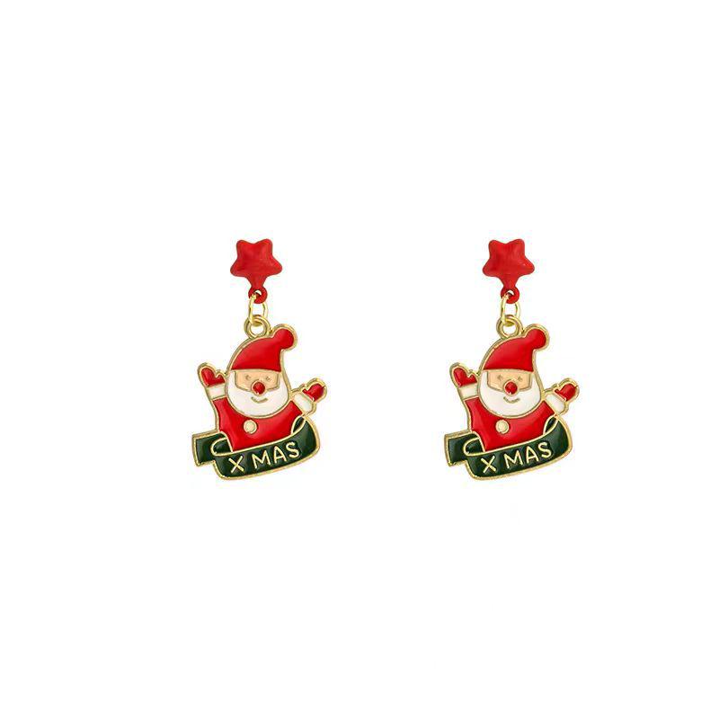 European & American Cartoon Rhinestone Christmas Earrings – High-End Asymmetrical Festive Jewelry for Women