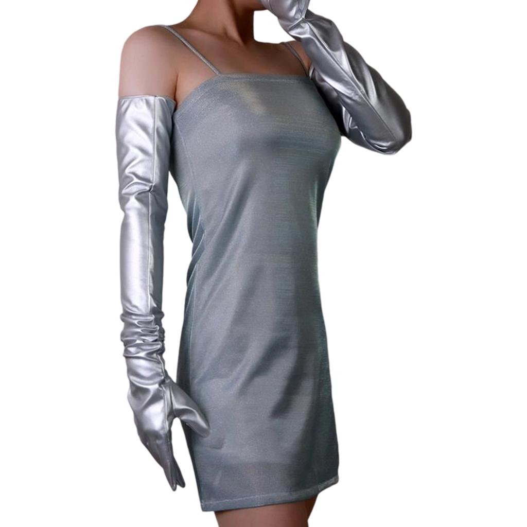 High Gloss Faux Leather Extra Long Gloves Various Shades For Style And Costume Play