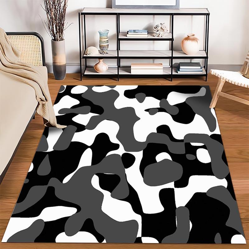 Black and White Camouflage Pattern Carpet1Modern Abstract Art Area Rug Decor Suitable for Use As an Anti-slip1 For1room and Bedroom Sofas
