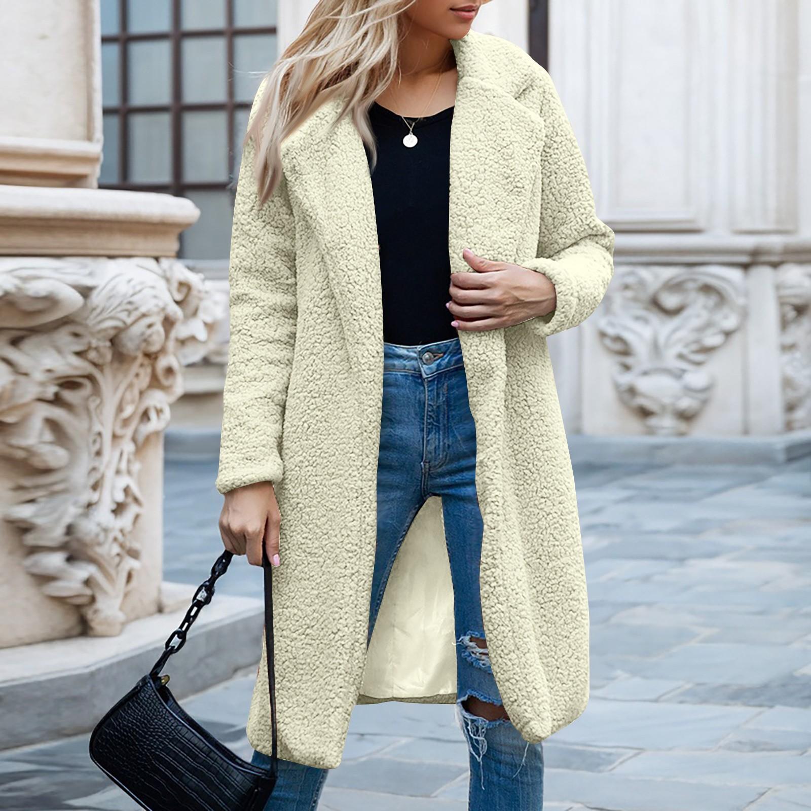 

Женская модная однотонная куртка с лацканами, длинными рукавами, плюшевая, повседневная, универсальная, длинная XXL белый