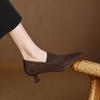 Krazing Pot Sheep Suede Autumn Winter Shoes Stiletto Med Heels Size 43 Size 42 Pointed Toe Deep Mouth Pumps