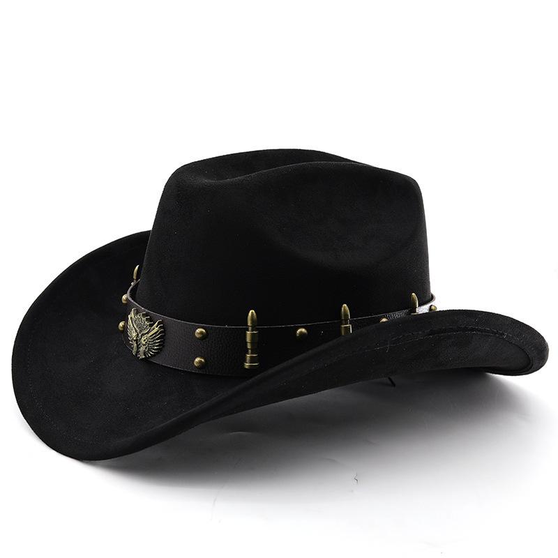 Suede Western Cowboy Hat Vintage Metal Jazz Hat Men's and Women's Ethnic Style Autumn and Winter Big-brimmed Top Hat