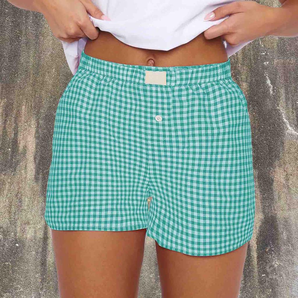 Shorts für Damen Teenager-Mädchen Elastischer Bund zum Überziehen Rot Blau Kariert Shorts Outfit Lässig Lounge Sommer-Shorts