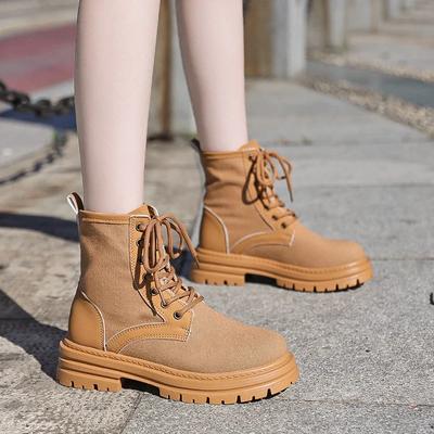 Modeschuhe für Damen 2024 Heißer Verkauf Schnürstiefel für Damen Herbst Britischer Stil Runde Zehenpartie Einfarbig Kurzer Schaft Klobige Absätze Mode Stiefel