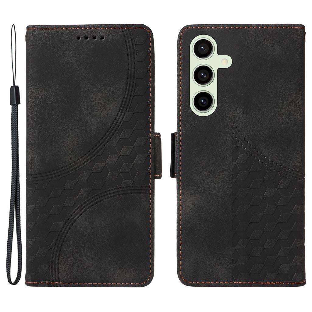 Für Samsung Galaxy S24 FE Lederhüllen Wallet Rautenmuster Geprägte Handyhülle Ständer mit Trageriemen