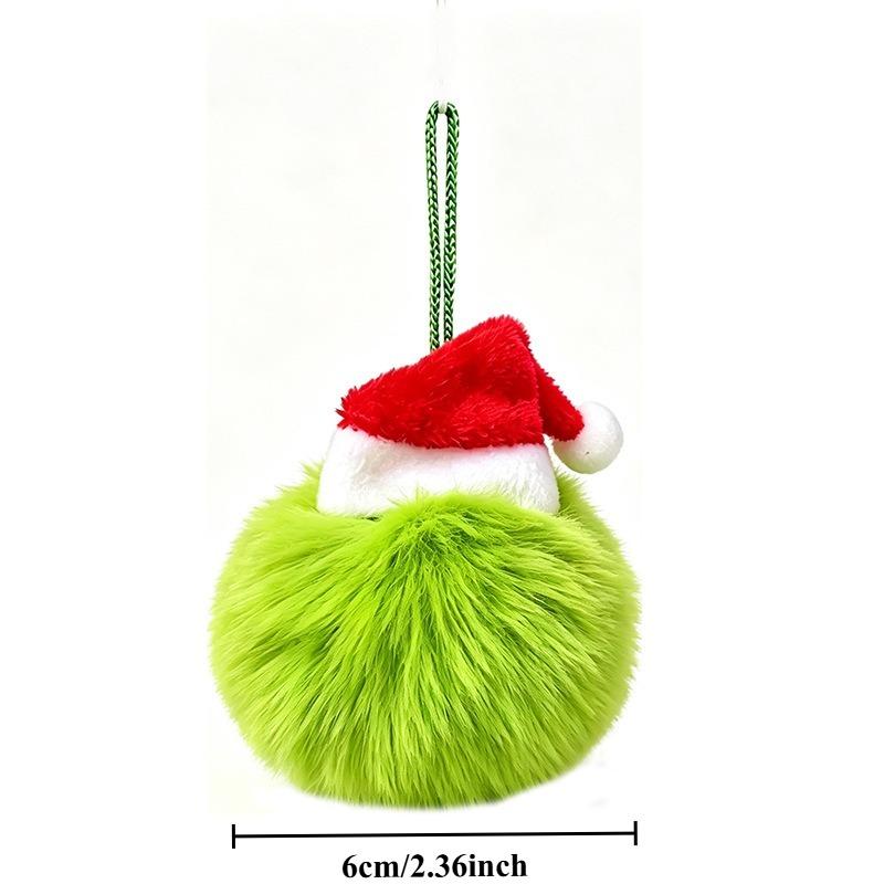 12pcs Green Fluffy Christmas Balls Decor Plush Elf Xmas Tree Hanging Ornaments Lovely Red Christmas Hat Plush Balls DIY Crafts