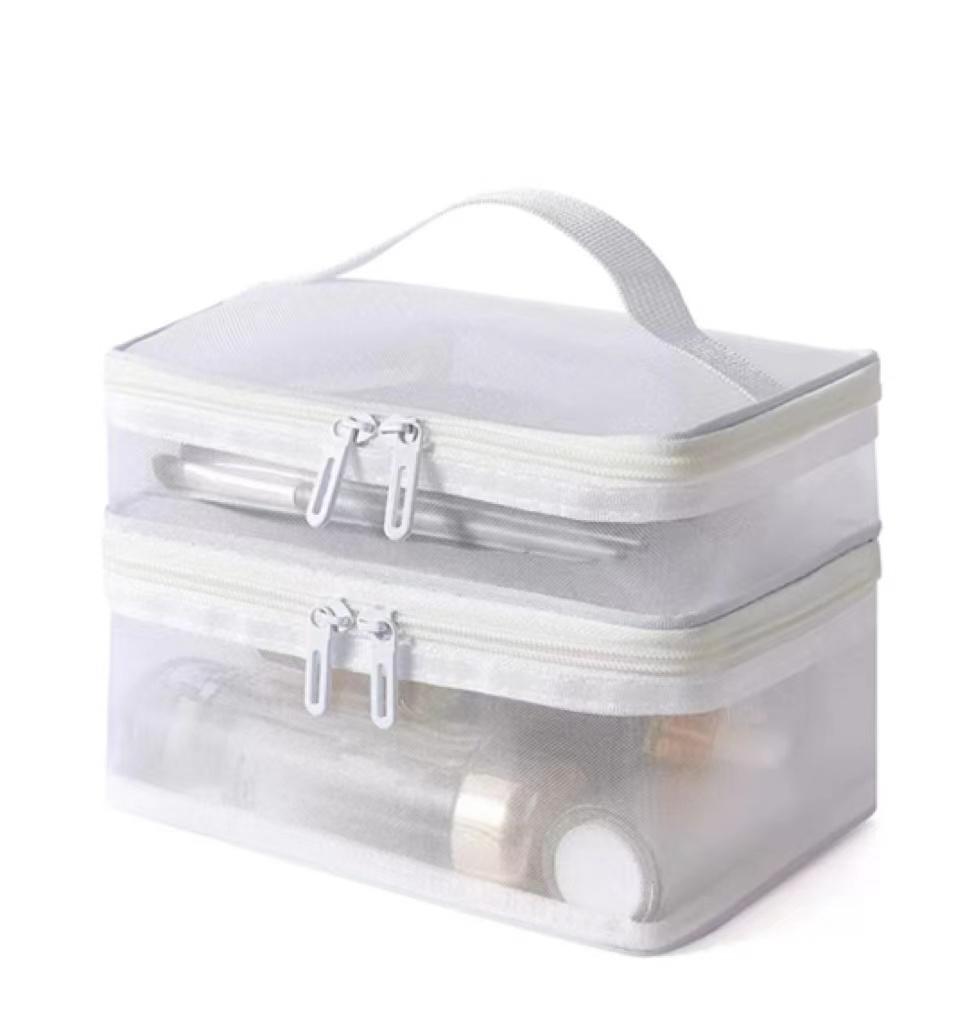 Double Layer Mesh Makeup Bag, Wash Bag, Women's Portable New Large Capacity Storage Bag, Cosmetics Storage Bag porta canetas