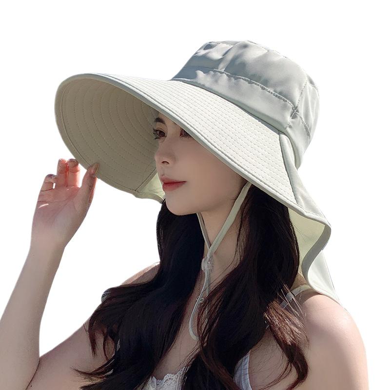Summer Outdoor Sunscreen Sun Hat with Ponytail Hole Hat Female Korean Version Fashion Big Eaves Shawl Bucket Hat Tide