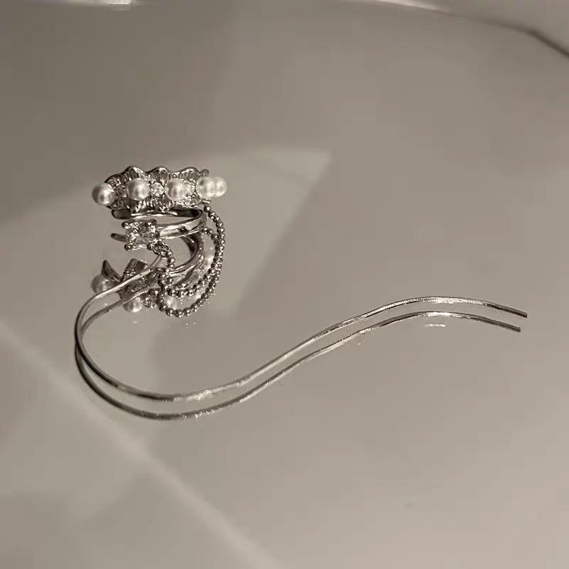 Elegant French Design Pearl Tassel Ear Cuff for Women | High-End Fairy-Like Accessory for Non-Pierced Ears