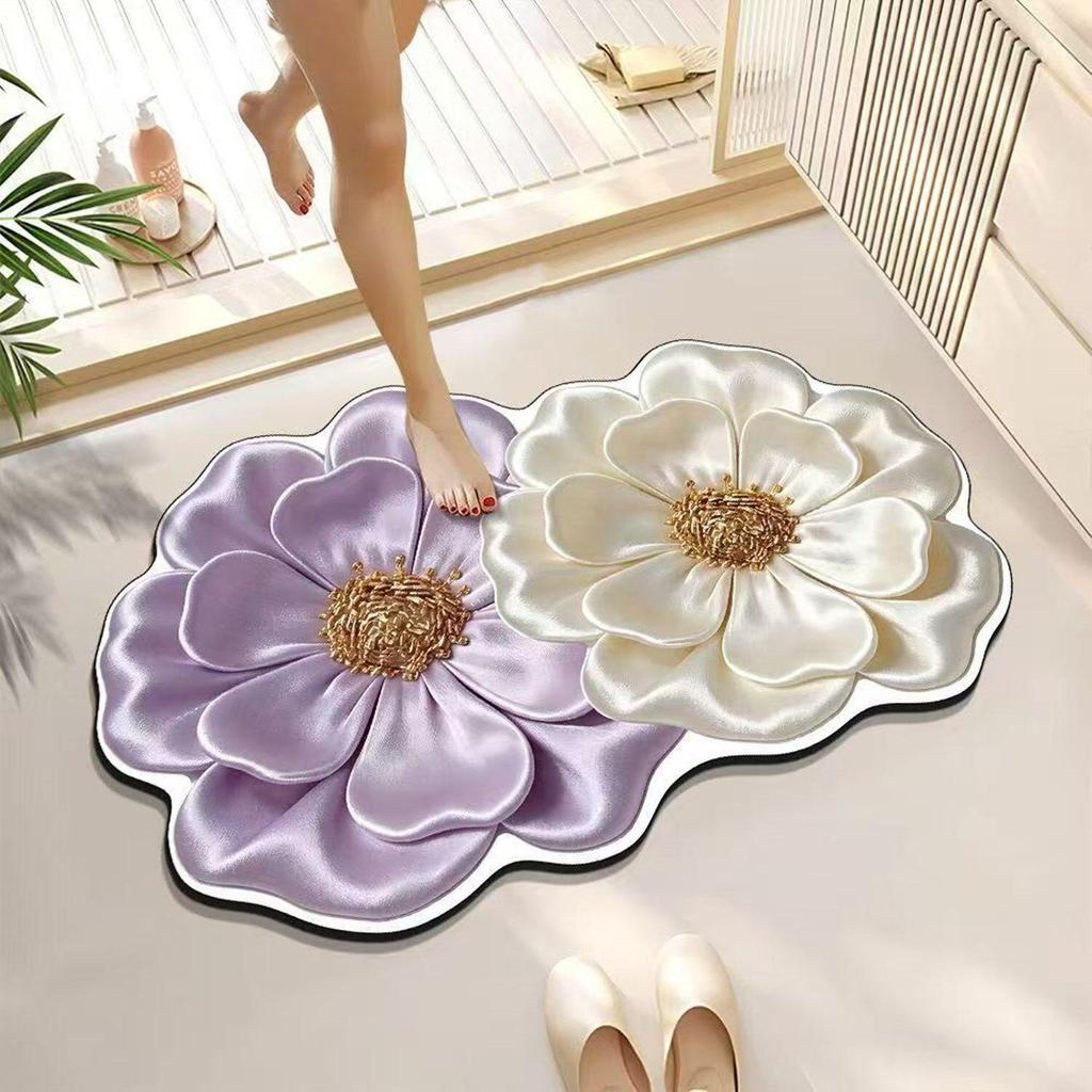 3D Quick-Dry Diatomaceous Earth Bath Mat - Soft, Absorbent, Anti-Slip Door Mat Carpet