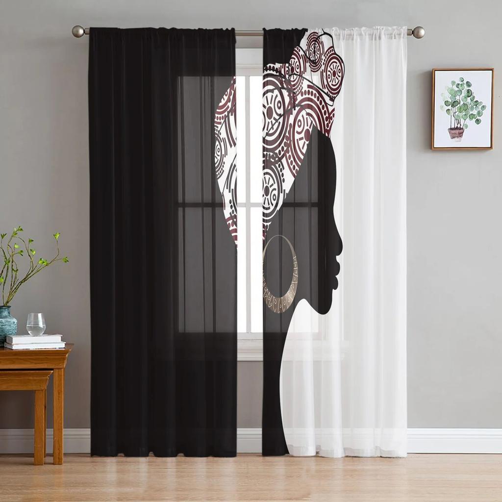 African Women Bottle Sheer Window Curtains For Living Room Bedroom Girls Room Decoration Tulle Curtains