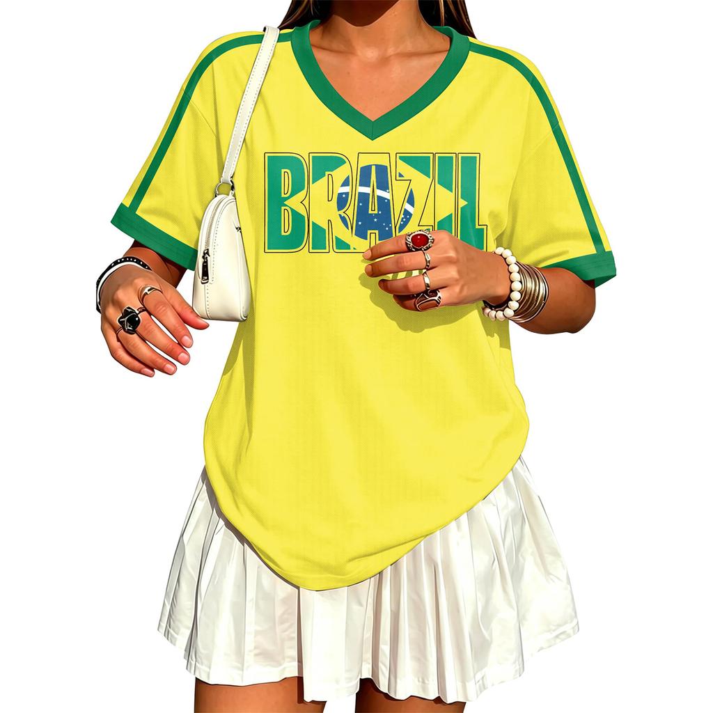 Womens Soccer Jersey V Neck Fan Shirt Y2K Style Short Sleeve Athletic Top Loose Fit Breathable Fabric