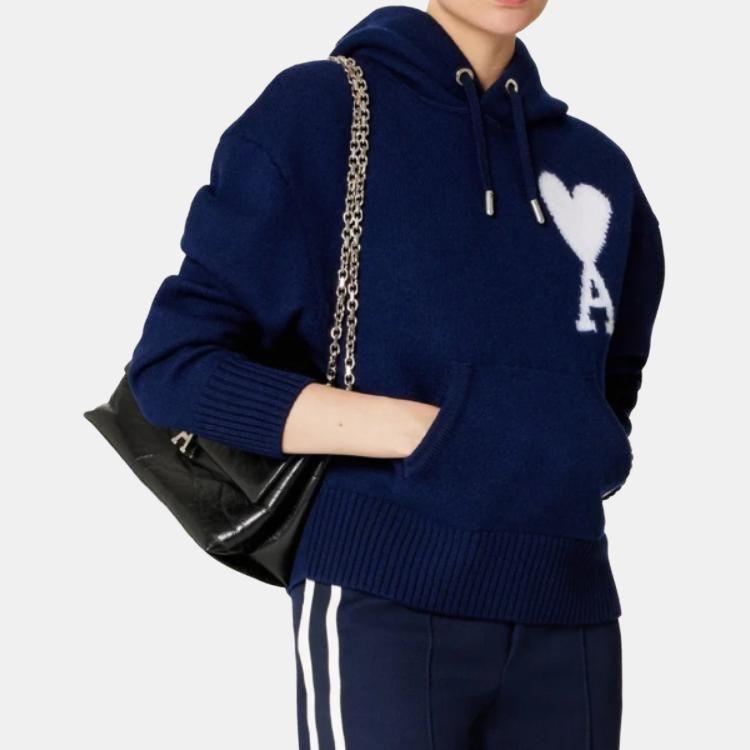 Amiparis Ss23 Logo Embroidered Pullover Hoodie Men hoodies Blue UKS802KN0018-493