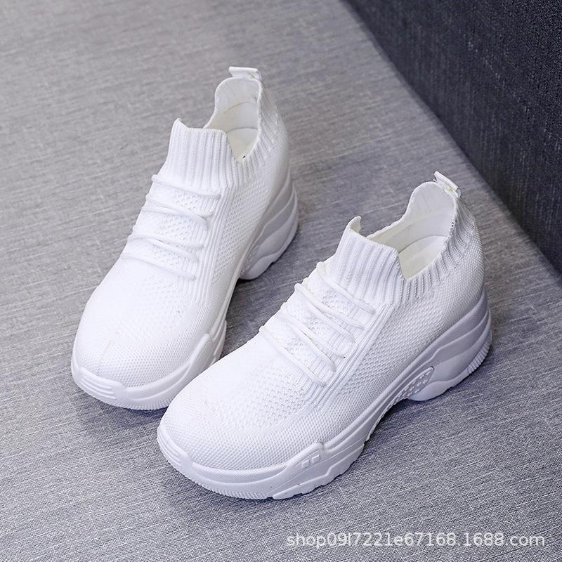 Inner Heightening Women's Shoes New Flying Woven Single Shoes Trendy High-top Shoes Women's Trend Spring and Autumn Single Net Red Shoes Children Tren