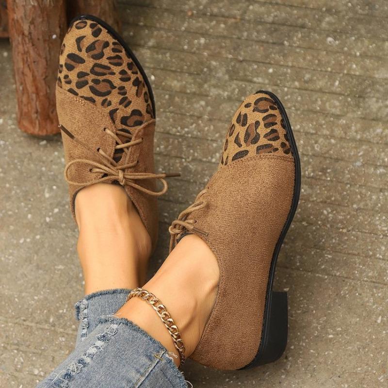 Large size casual Doudou shoes women's autumn and winter new side lace-up leopard print Mary Jane shoes casual single shoes