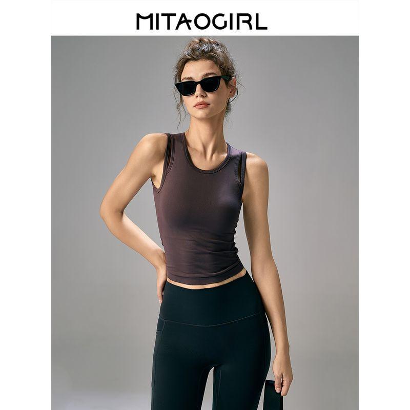 Mitaogirl Kendall Sports Vest Women Quick-Drying Slim Fit Cycling Yoga Clothes Sleeveless With Chest Pad Fitness Top