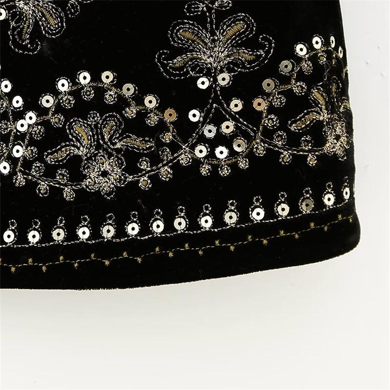 Dámská vesta sametová se sequinovou výšivkou v evropském a americkém stylu podzim/zima 2022