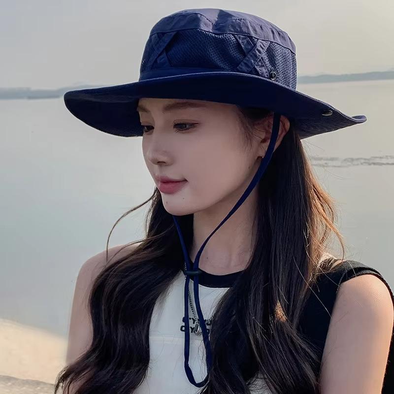 Unisex Summer Outdoor Sunscreen Fishermen Hat Hiking Fishing Mesh Breathable Sunshade Panama Cap Solid Color UV Protection Hats