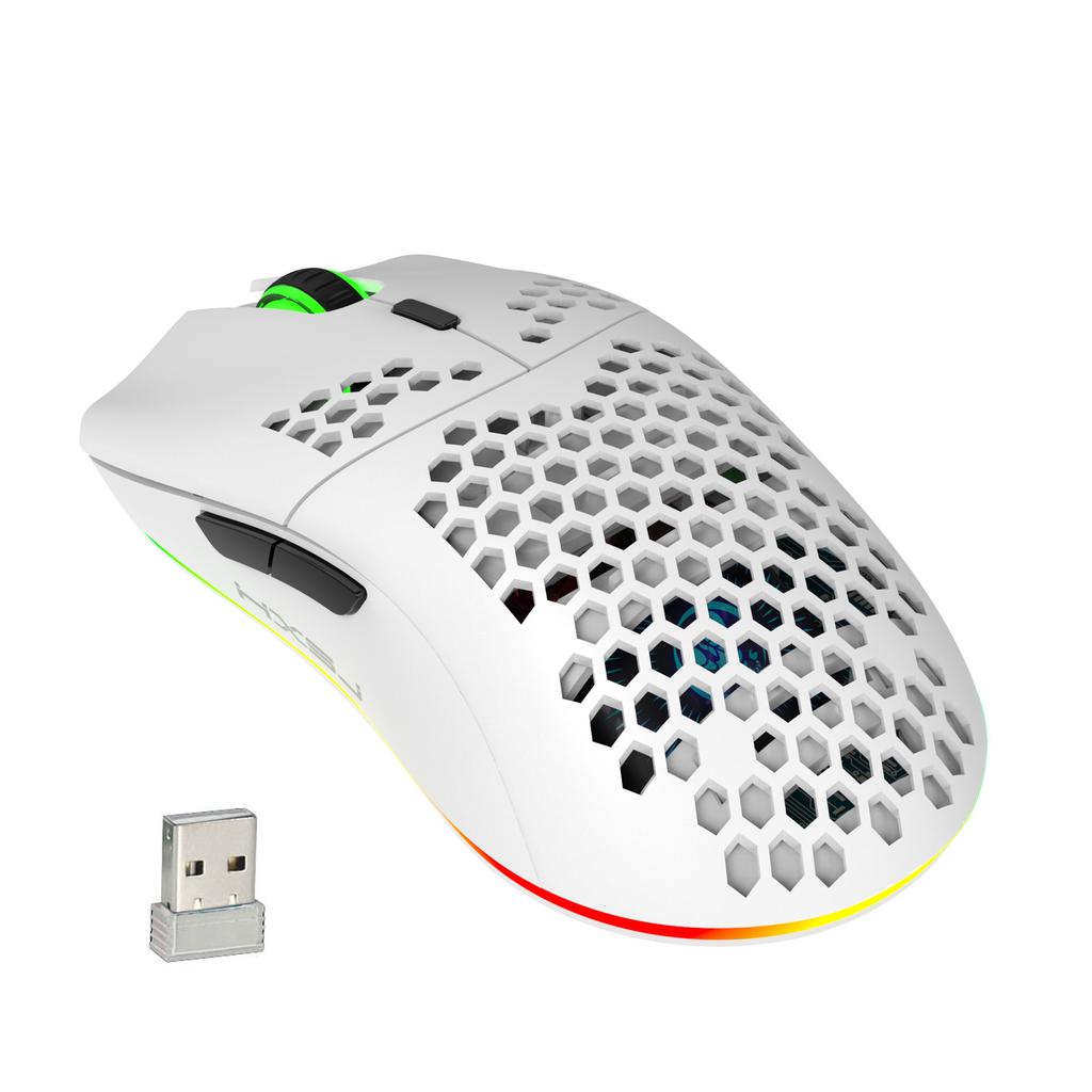 T66 Loch-Maus 2,4G Drahtlose MAUS Leichtes Design Wabenförmiges RGB-Licht 6-Tasten-Maus