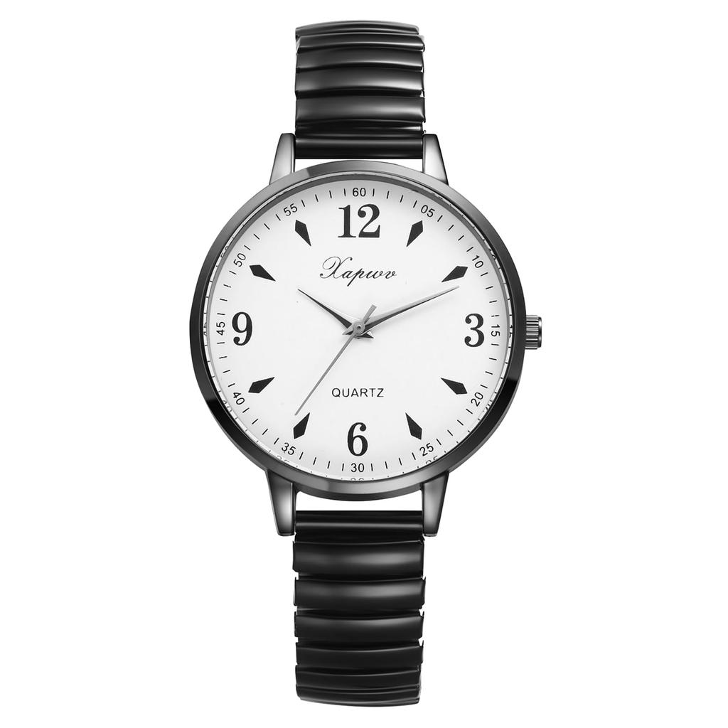 Wristwatch Quartz Round Dial Large Dial White Dial Black Case Black Strap Stainless Steel Waterproof Women's