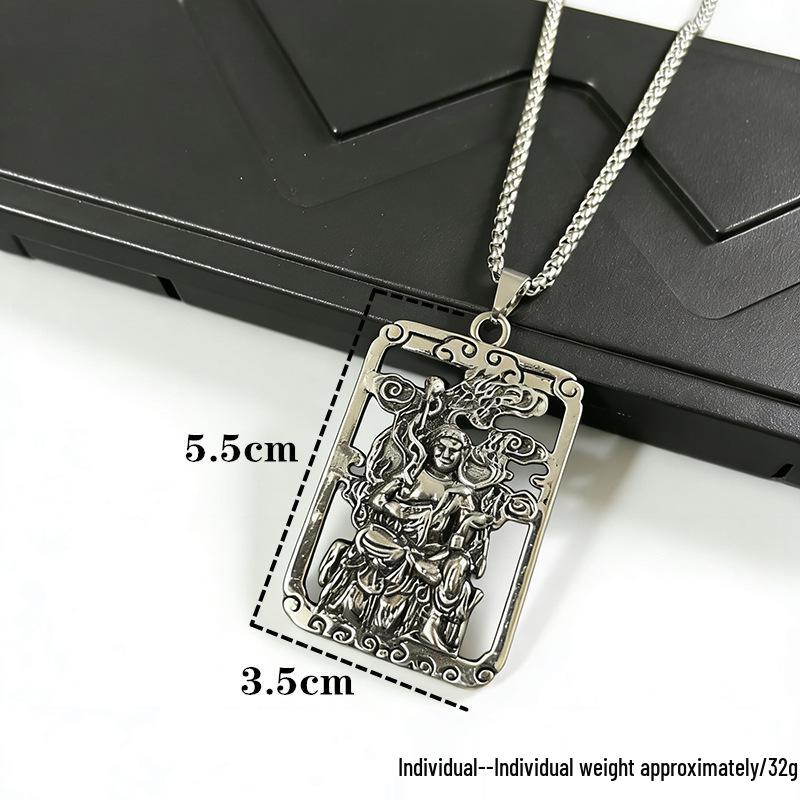 Collana Pendente Retro Guan Gong Wu Caishen - Intaglio Drago e Qilin in Stile Nazionale di Alta Gamma