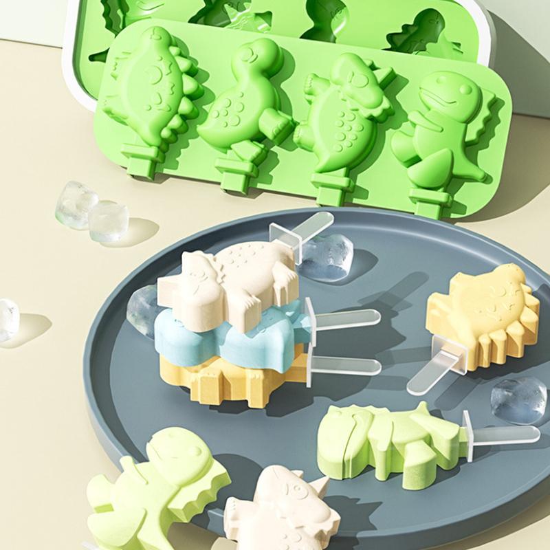 Silicone Ice Cream Mold With Lid And Sticks Diy Popsicle Mould Dinosaur Shape Pastry Mold Kitchen Ice Cream Tool
