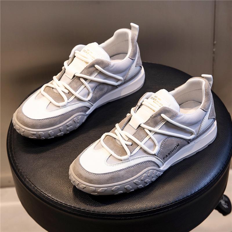 

Leather women s shoes spring 2025 new flat-bottomed casual versatile sports white shoes fashion running single shoes women s tide 35 серый