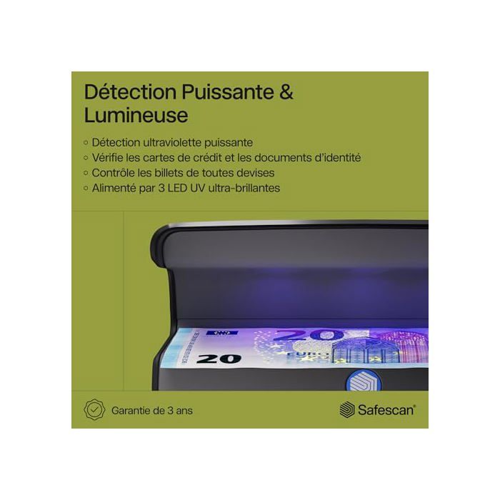 Détecteur de Faux Billets - Safescan - 55 LED - UV Ultra-Lumineux - Noir - Compact