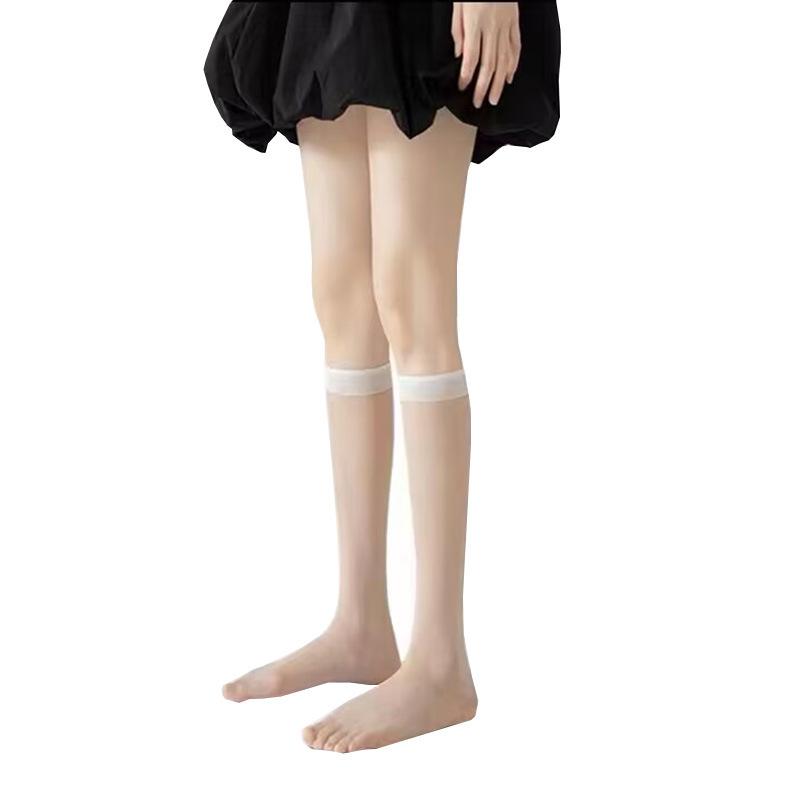 

JK calf socks women s summer ultra-thin breathable fashion skin-permeable knee socks black do not fall off with college style stockings One size
