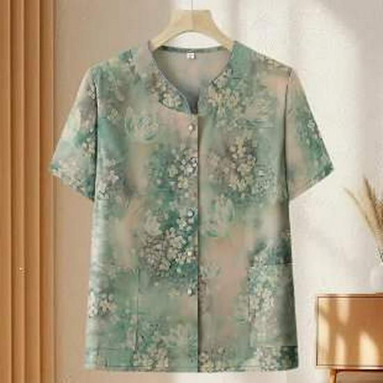 

2026 Stylish Summer Tops for Middle-Aged and Elderly Women 4XL 130-140 lbs зелений