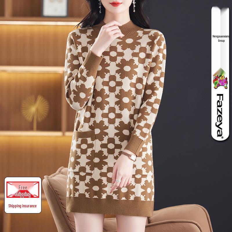 

Hengyuanxiang Women s Korean-Style Loose Mid-Length Knitted Sweater for Autumn/Winter XL 110 зелений