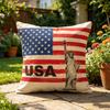Vintage USA Flag & Statue of Liberty Throw Pillow Cover, Linen Cushion Cover for Patriotic Home Decor