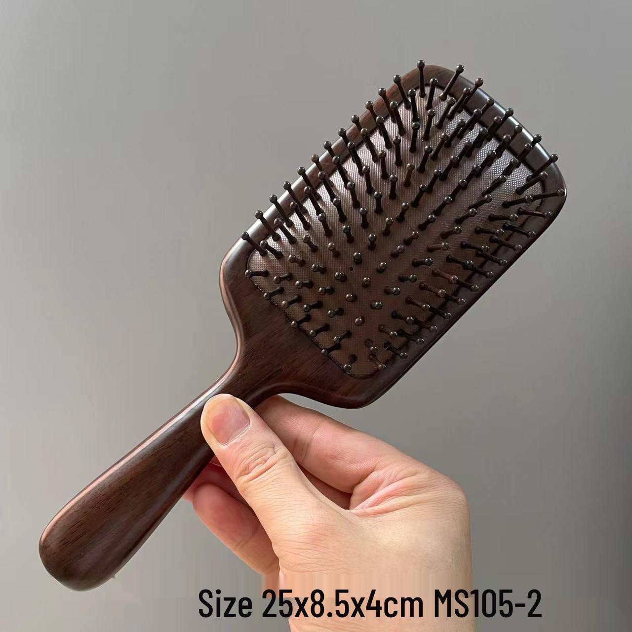 Large Ebony Wood Paddle Brush with Natural Air Cushion for Scalp Massage and Curling