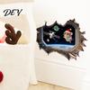 Winter Theme Wall Sticker 3D Christmas Mouse Hole Sticker, Waterproof PVC Decal, Creative Festive Easy Apply Graphic Scene for Holiday Living Room And