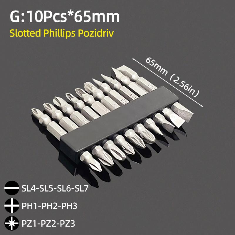 Magnetic Screwdriver Bits Set Slotted Phillips Torx Hex Head Drill Bit 1/4" Hex 50/65/100mm S2 Steel Screw Driver Hand Tools