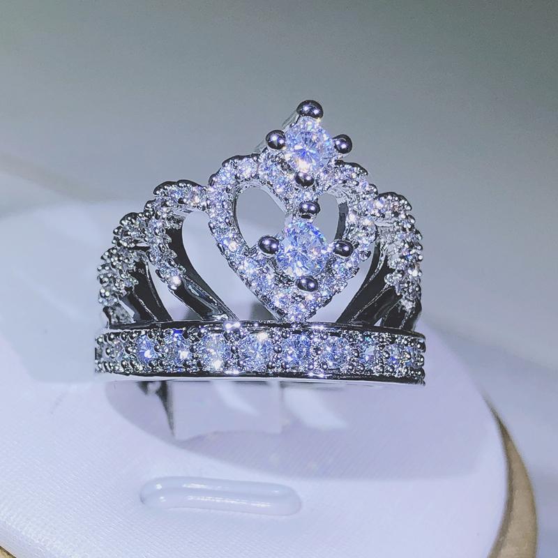 925 silver Fancy Crown Women Ring Best Anniversary Girl Gift Elegant Female Dance Party Trendy Jewelry Rings Wholesale