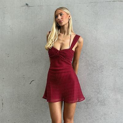 Mini šaty bez ramínek s puntíky, áčkový střih, dámské, na tenká ramínka, bez ramínek, sexy, úzké, krátké šaty