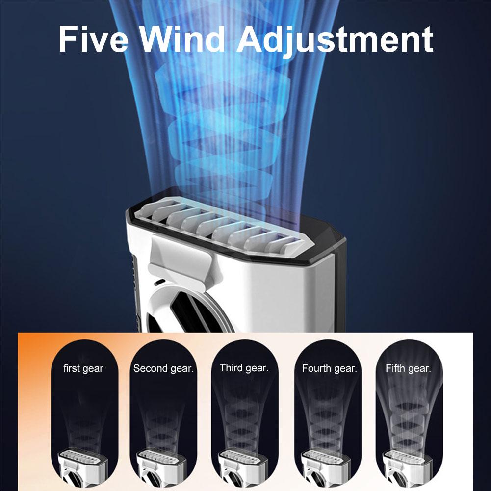 Outdoor Camping Fan Rechargeable 5 Speeds Wearable Belt Fan Strong Airflow Personal Body Fan for Outdoor Jobsite Climbing Hiking
