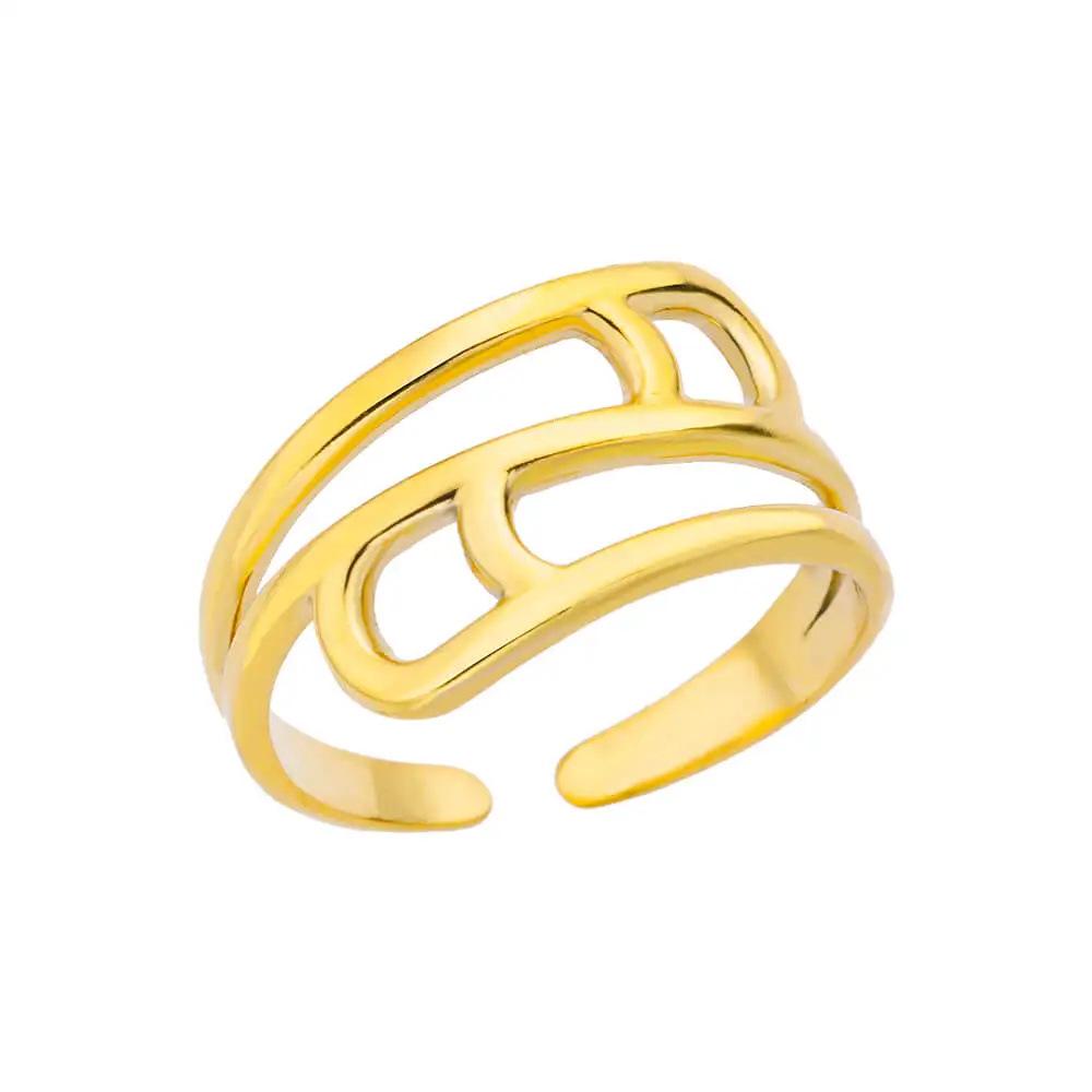 18K Gold Plated Stainless Steel Geometric Open Wide Band Unisex Ring