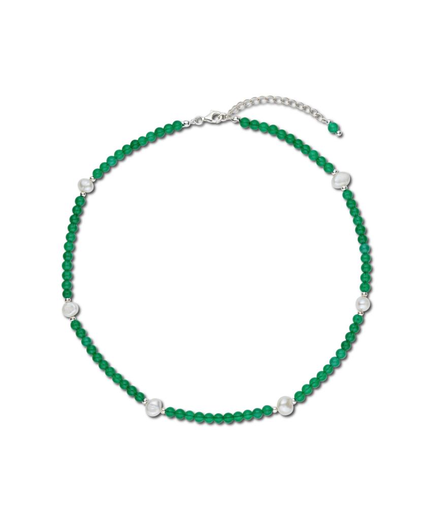 Ag47 I Need. Necklace-12 Green Onyx Fresh Water Pearl Point