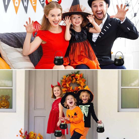 3/9Pcs Halloween Candy Bowls Witch Cauldron Treat Bowls with Iron Rack Candy Bucket Decoration Halloween Party Supplies