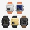 Oulm Men's Square Dial Waterproof Sport Watch with Multifunctional Features and Gold Leather Strap