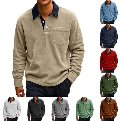 Men's Retro Corduroy Lapel Colorblock Casual Long,sleeved Shirt