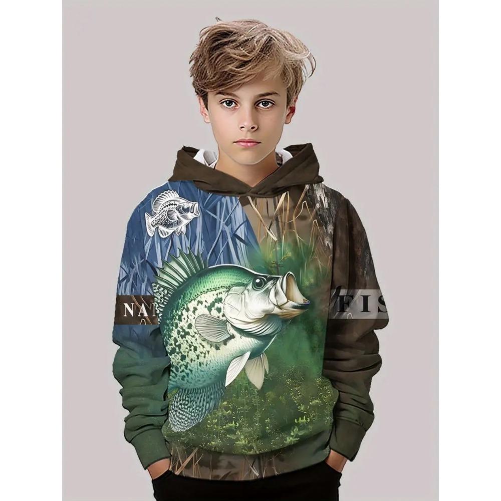Boy Clothes Fishing Print Children's Hoodies Loose Casual Child Sweatshirt Fashion Tops Outdoor Comfortable Children's Clothing
