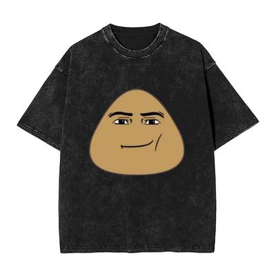 Pou Meme Washed T-Shirt Men Women Video Gmae Y2K Retro Simple T-Shirts O Neck Kawaii Tees Custom Logo Oversized Tops
